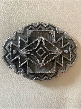 Vintage AGE ©95 Pewter Western Southwestern Belt Buckle USA 128.7g